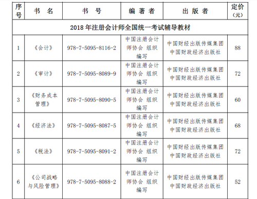 2018注冊會計師官方教材4月15日發(fā)售
