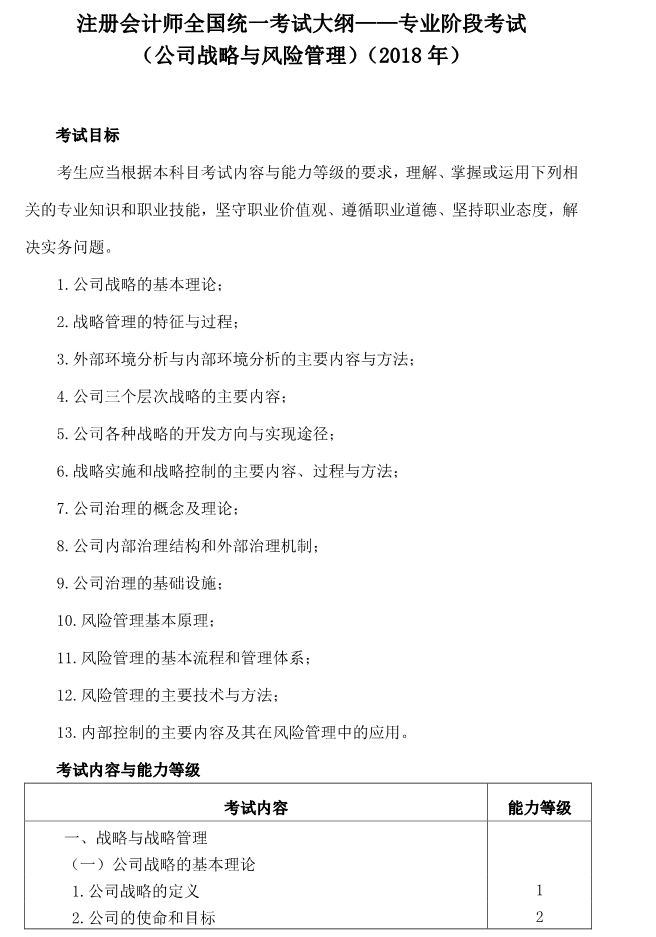 注冊(cè)會(huì)計(jì)師全國(guó)統(tǒng)一考試大綱《戰(zhàn)略》