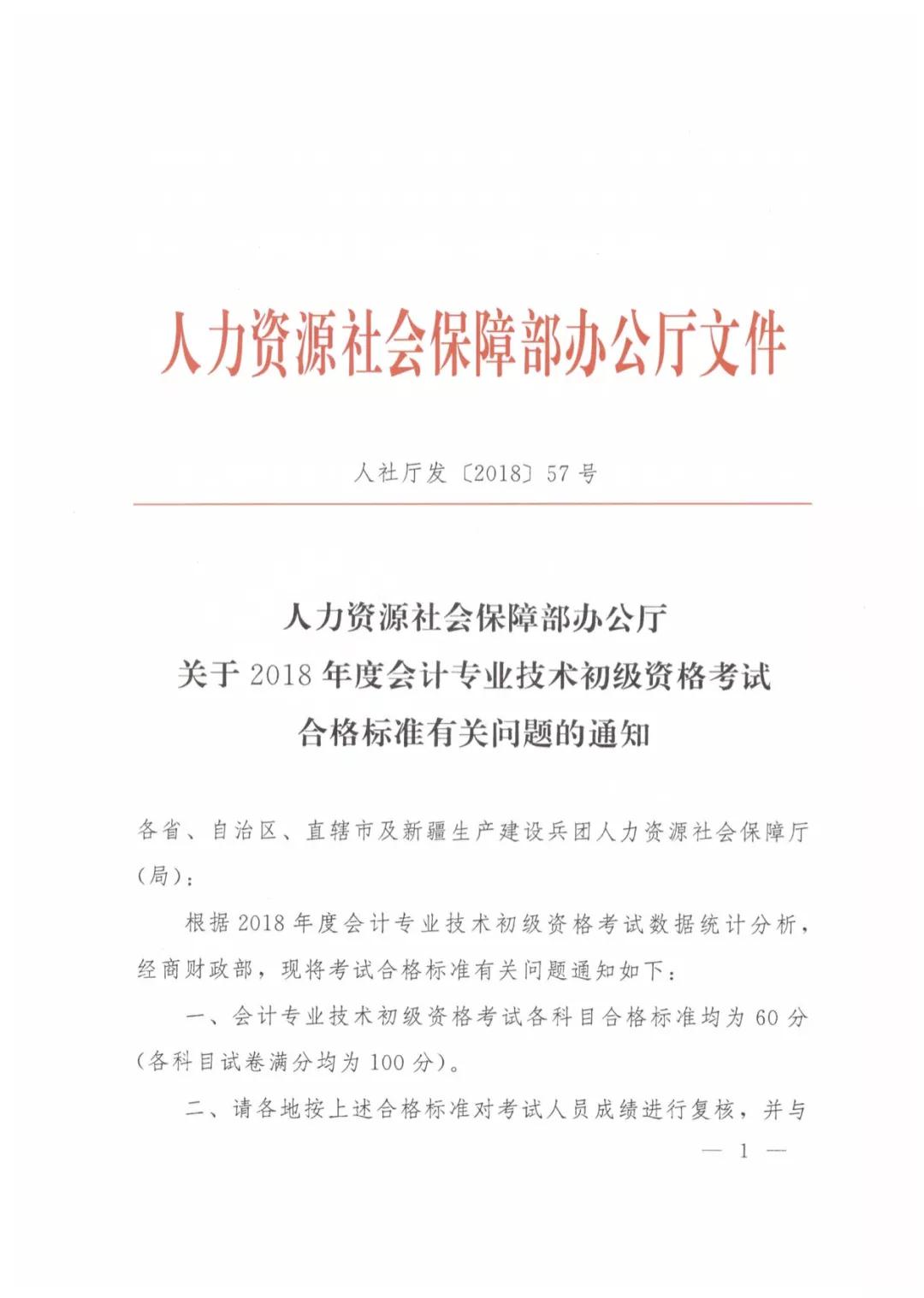 2018年初級會計(jì)職稱考試成績合格標(biāo)準(zhǔn)
