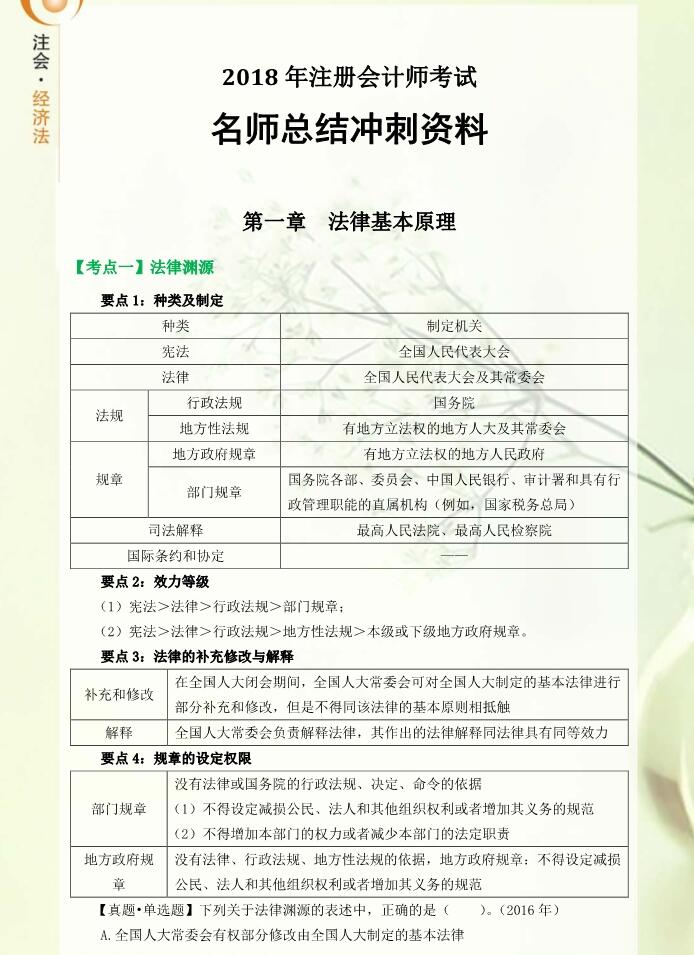 考前速記，東奧名師總結(jié)cpa經(jīng)濟法沖刺備考資料