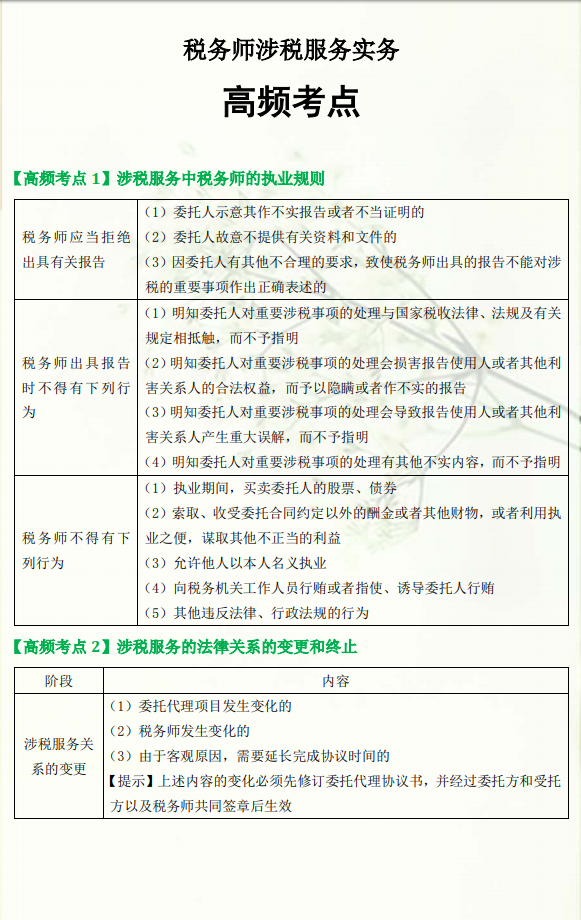 《涉稅服務(wù)實(shí)務(wù)》高頻考點(diǎn)（1）