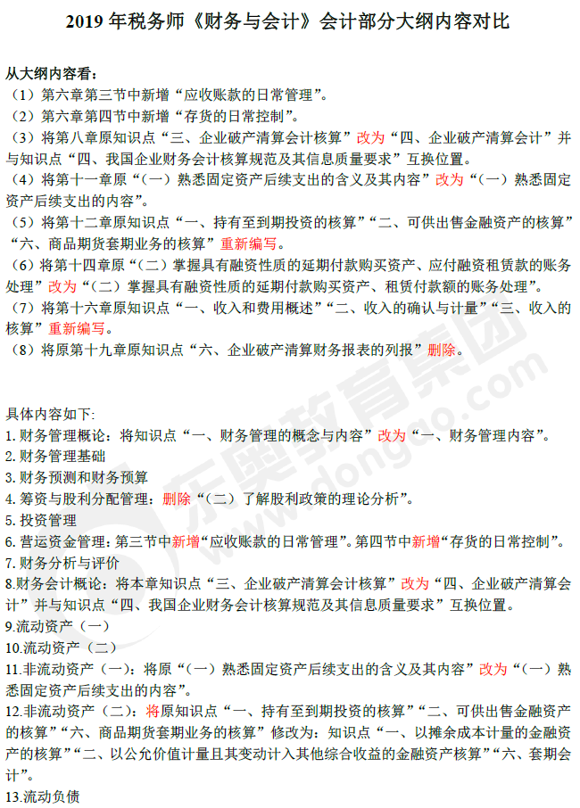 2019年稅務師《財務與會計》新舊考試大綱對比