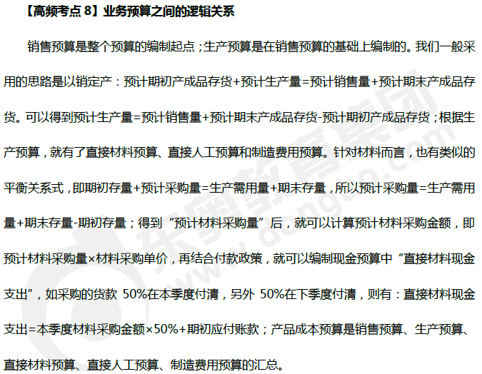 中級(jí)會(huì)計(jì)《財(cái)務(wù)管理》高頻考點(diǎn):業(yè)務(wù)預(yù)算之間的邏輯關(guān)系 中級(jí)會(huì)計(jì)《財(cái)務(wù)管理》高頻考點(diǎn):業(yè)務(wù)預(yù)算之間的邏輯關(guān)系