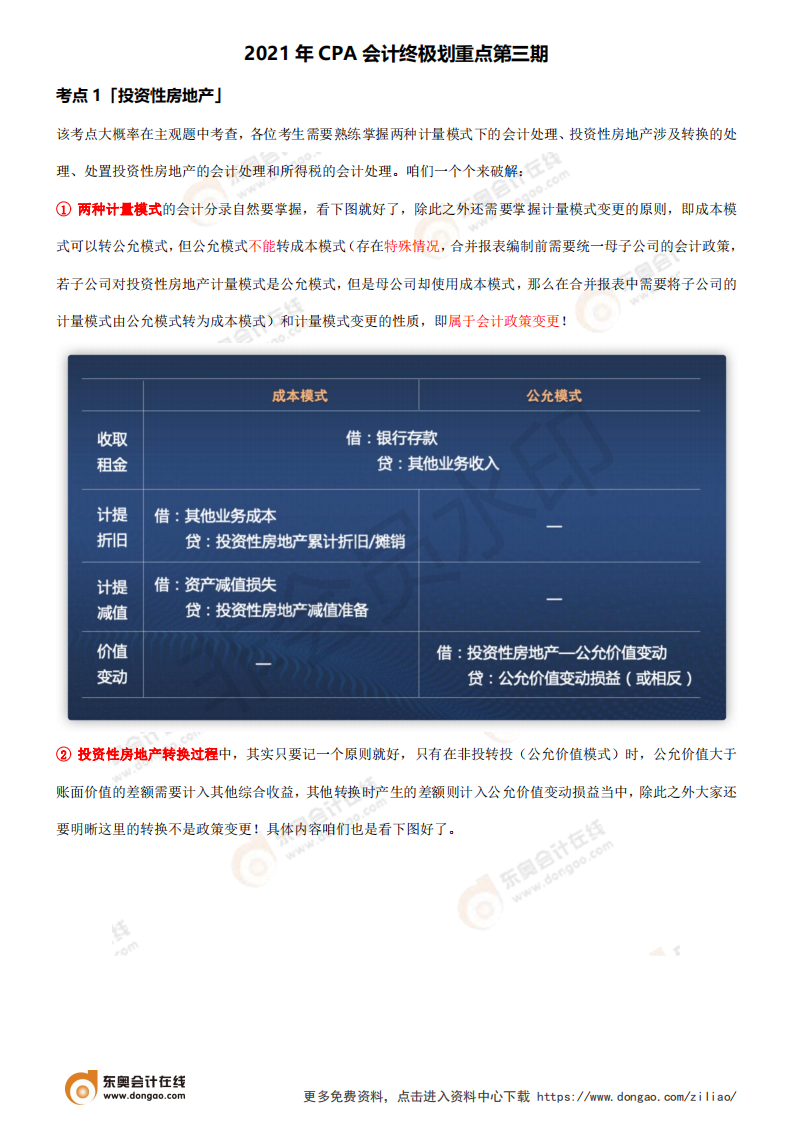 2021年CPA會計考前劃重點第三期 2021年CPA會計考前劃重點第三期