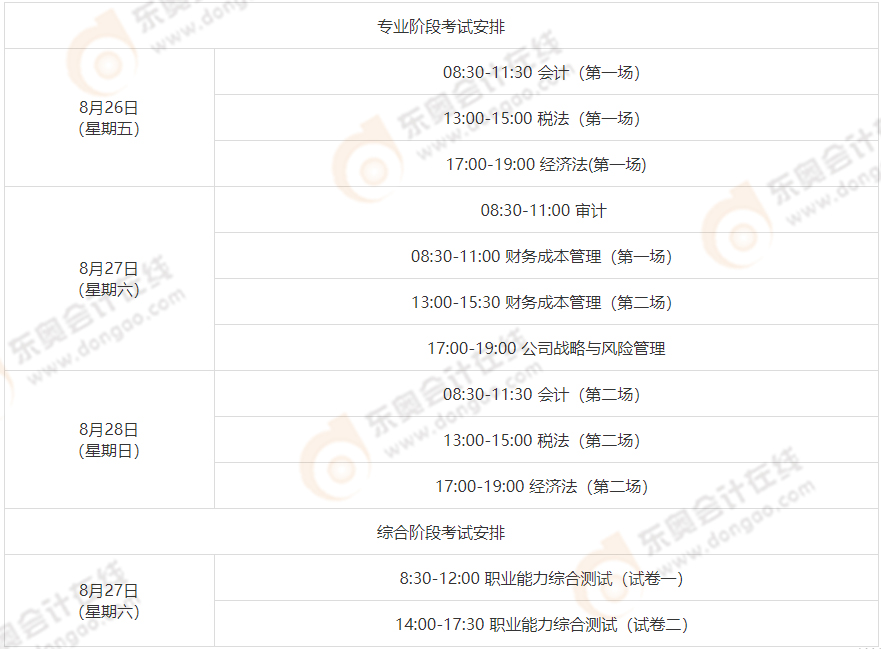 2022年注會(huì)考試時(shí)間安排