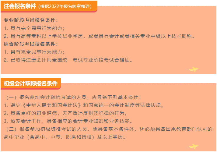 初級、注會報名條件對比