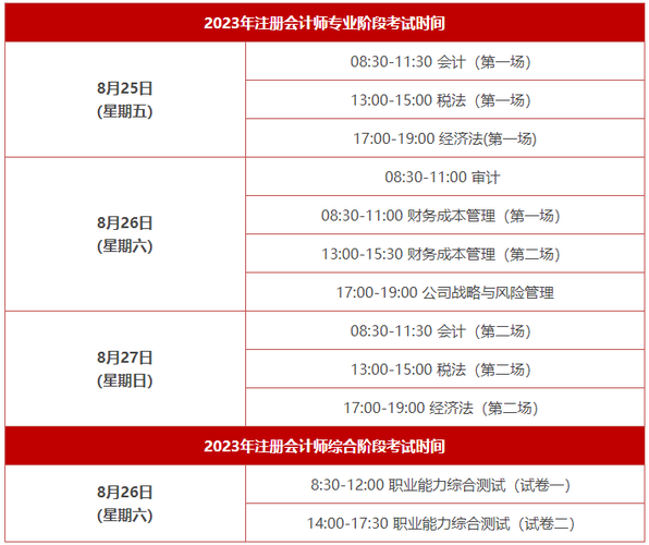 2023年cpa考試時間