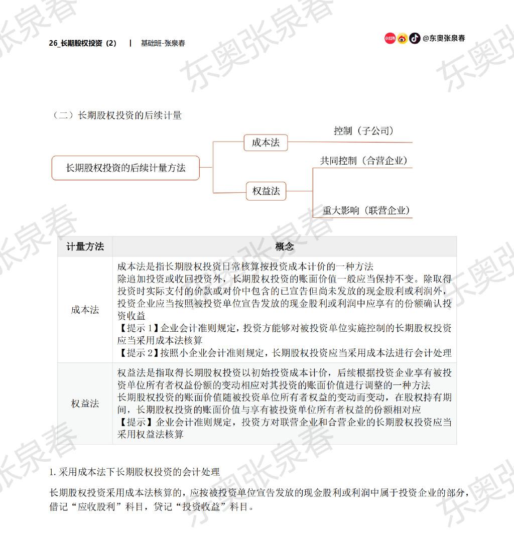 初級會(huì)計(jì)長期股權(quán)投資的后續(xù)計(jì)量方法