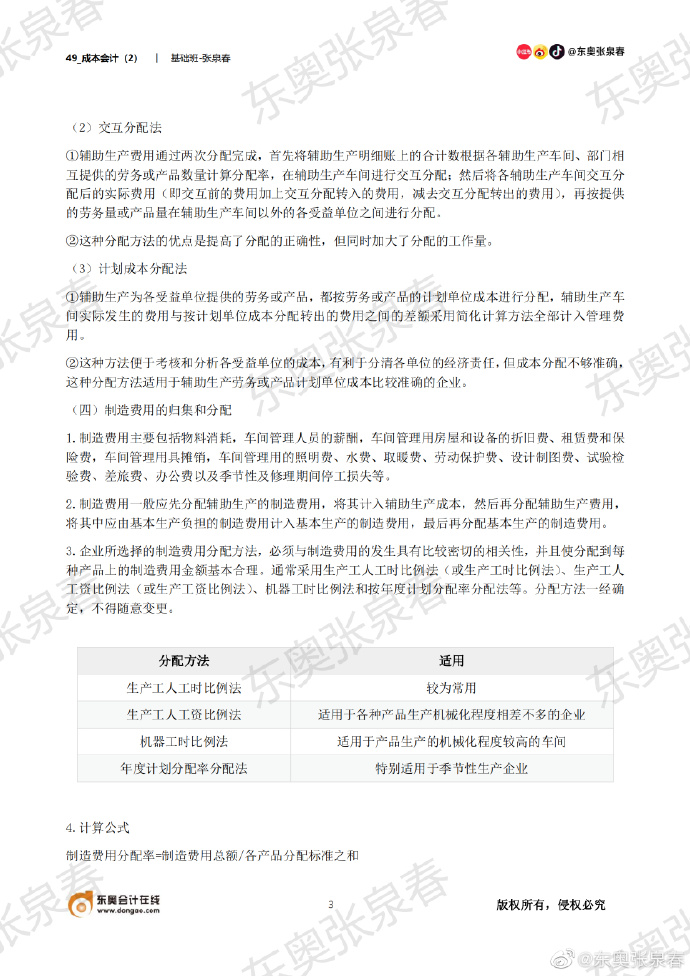 初級會計成本會計分配方法