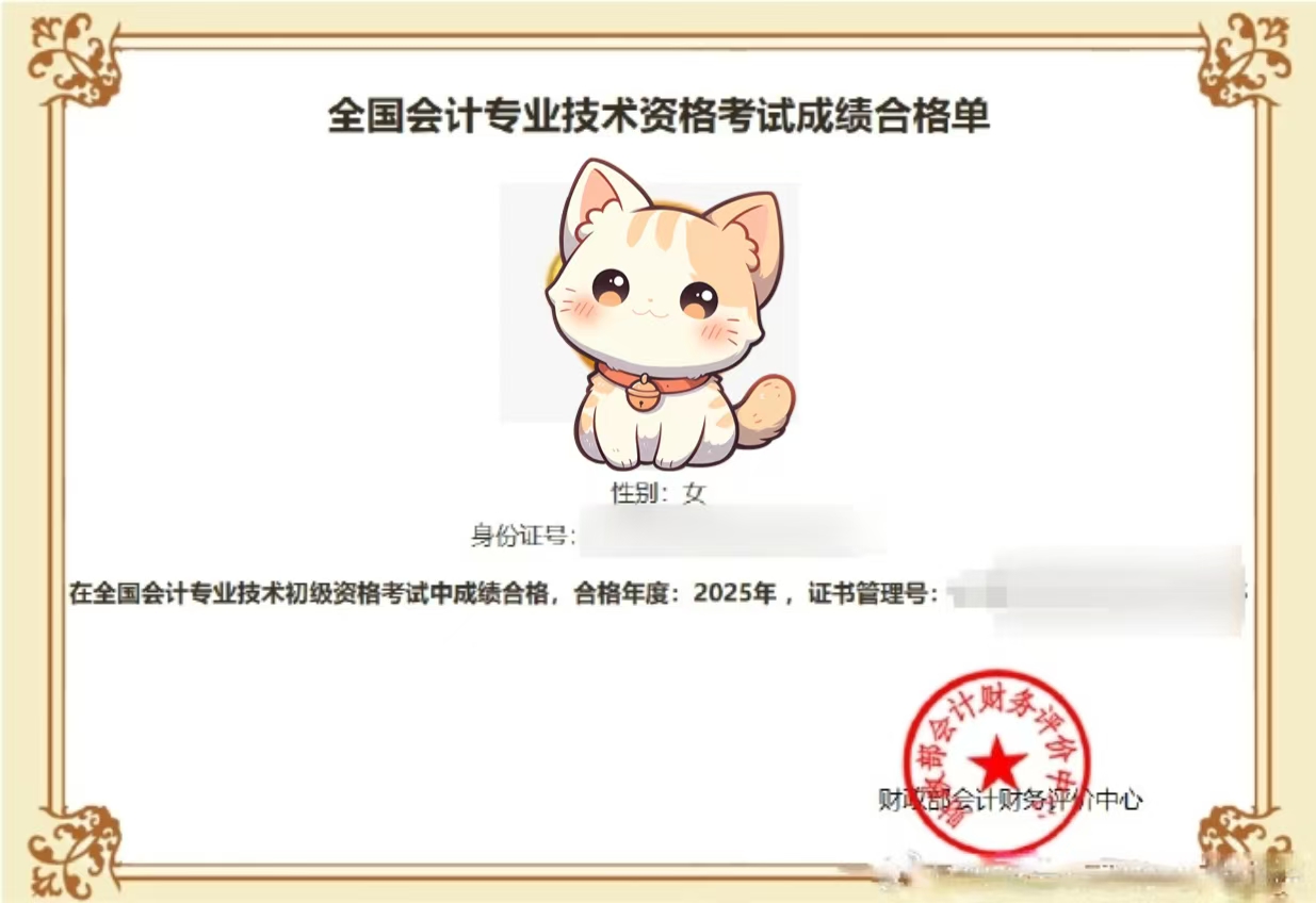 初級(jí)會(huì)計(jì)成績(jī)合格單