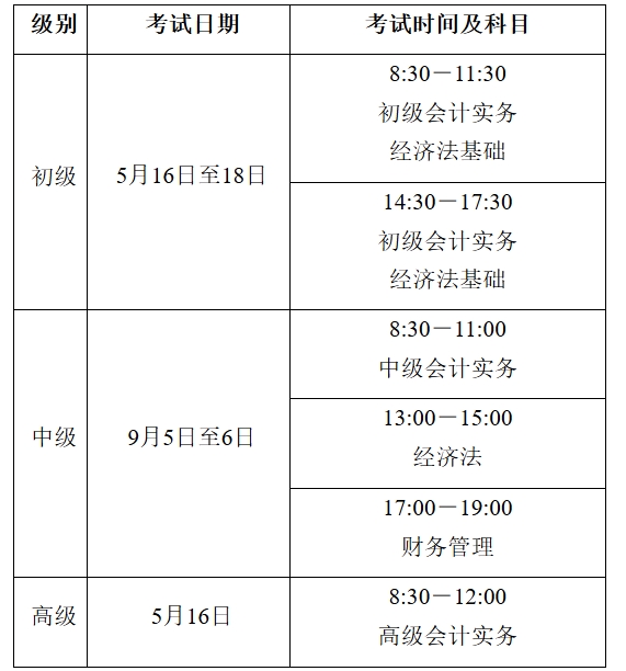 考試時(shí)間安排