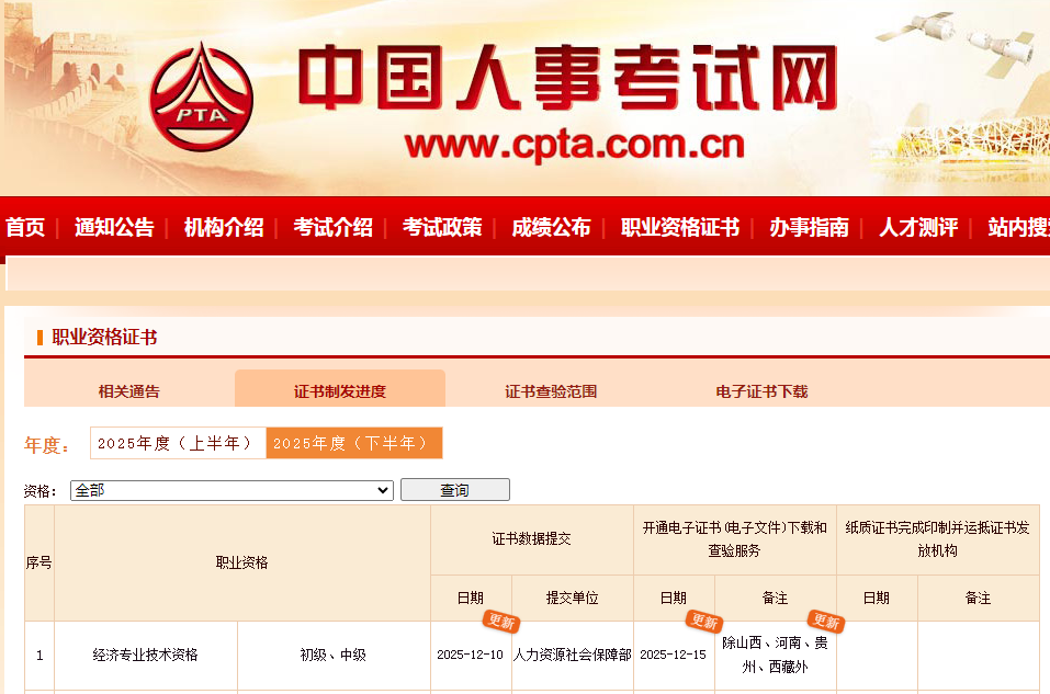 中級經(jīng)濟師電子證書打印通知