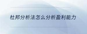 杜邦分析法怎么分析盈利能力